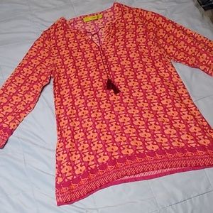 Rock Flower Paper Tunic Top Red Orange Medium